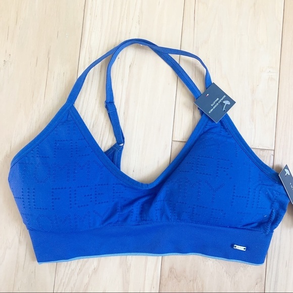 Tommy Hilfiger Scoop Neck Logo Bralette Surf the Web Blue S NWT - Picture 2 of 7